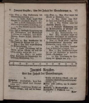 Zweytes Register, über den Inhalt der Verordnungen.