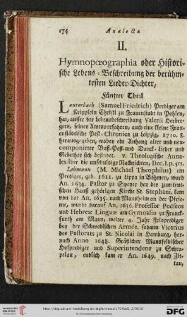 II. Hymnopoeographia oder Historische Lebens-Beschreibung der berühmtesten Lieder-Dichter, Fünfter Theil