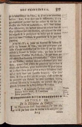 Article III. De la Discipline du Collège.