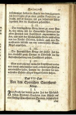 Das VII. Cap. Von dem Spanischen Succeßions-Kriege.