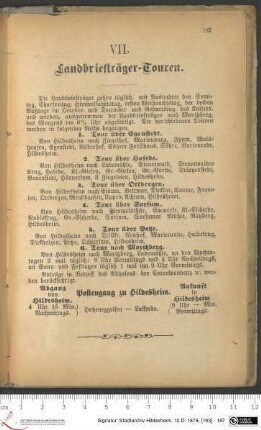 VII. Landbriefträger-Touren.