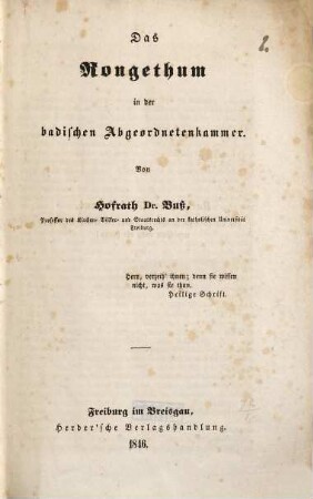 Das Rongethum in der badischen Abgeordnetenkammer