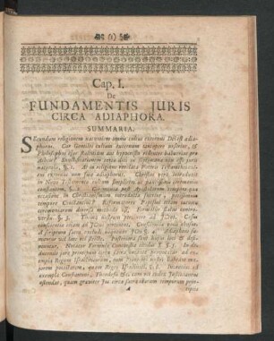 Cap. I. De Fundamentis Iuris Circa Adiaphora.