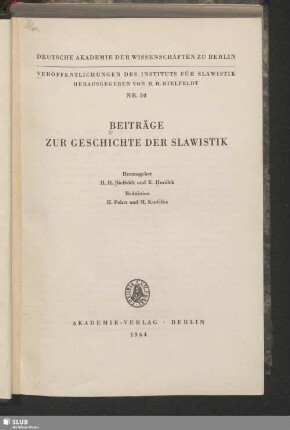 Beiträge zur Geschichte der Slawistik