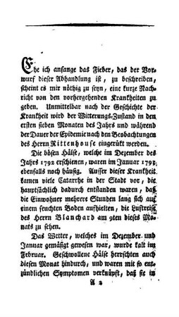 Nachricht von den Krankheiten, die vor dem gelben Fieber vorausgiengen.