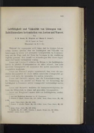 Leitfähigkeit und Viskosität von Lösungen von Rubidiumsalzen in Gemischen von Aceton und Wasser.