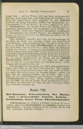 Route VII. Bad Ottenstein. Schwarzenberg. Aue. Hartenstein und Prinzenhöhle. Lössnitz. Zwönitz. Greifenstein. Geyer. Thum. Ehrenfriedersdorf