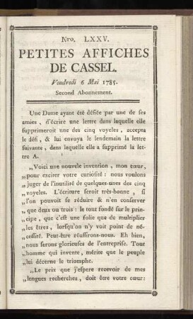 No LXXV (Vendredi 6 Mai 1785)