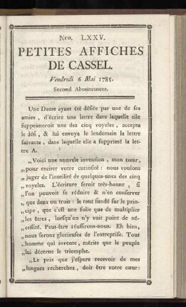 No LXXV (Vendredi 6 Mai 1785)