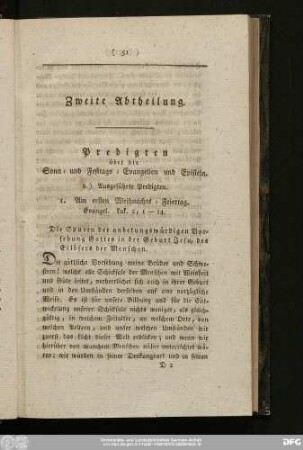 Zweite Abtheilung. Predigten über die Sonn- und Festtags- Evangelien und Episteln.