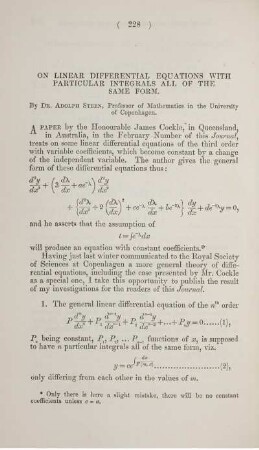 On linear differential equations with particular integrals all of the same form.