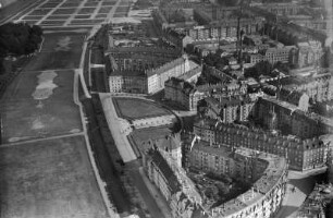 Dresden-Johannstadt. Feldherrnplatz (Thomas-Müntzer-Platz) und Umgebung. Luftbild-Schrägaufnahme von Westen