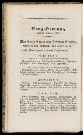 Rang=Ordnung vom 26. November 1834.
