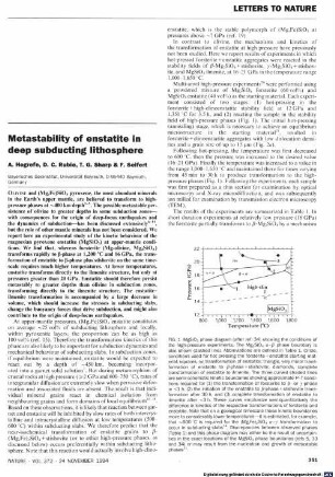 Metastability of enstatite in deep subducting lithosphere