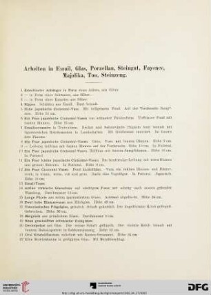 Arbeiten in Email, Glas, Porzellan, Steingut, Fayence, Majolika, Ton, Steinzeug (Nr. 1-279)
