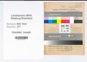 Entnazifizierung Joseph Goedeke , geb. 26.12.1893 (Lehrer)