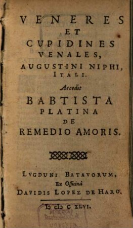 Veneres et Cupidines venales : s. de Pulcro et Amore Libri