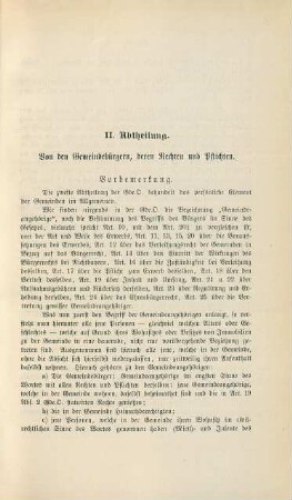 II. Abtheilung. Von den Gemeindebürgern, deren Rechten und Pflichten