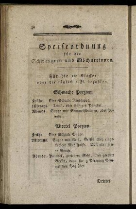 Speiseordnung für die Schwangern und Wöchnerinnen.