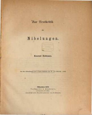 Zur Textkritik der Nibelungen