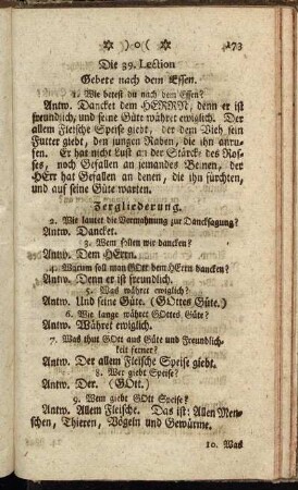 Die 39. Lection. Gebete nach dem Essen. - Die 43. Lection. Fortsetzung der Hauß-Tafel.