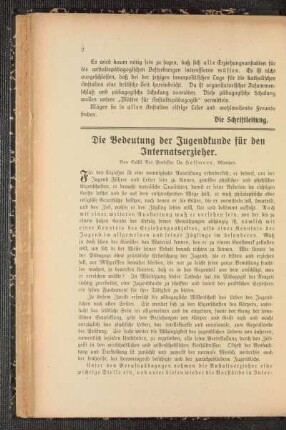 ¬Die¬ Bedeutung der Jugendkunde für den Internatserzieher
