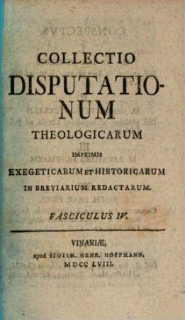 Collectio nova dissertationum theologicarum imprimis exegeticarum et historicarum notabiliorum excerptarum, Fasc. IV.