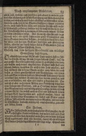 Gebeth vor dem heiligen Abendmahl um würdige Geniessung desselbigen.