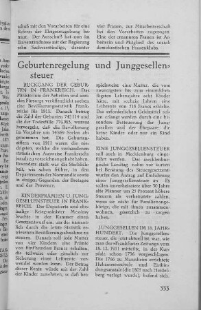 Geburtenregelung und Junggesellensteuer
