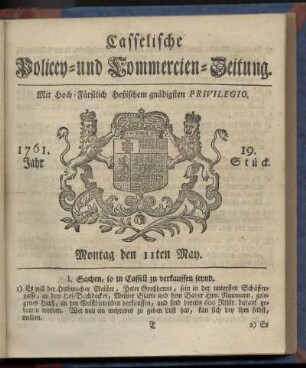 19. Stueck, Montag den 11ten May 1761