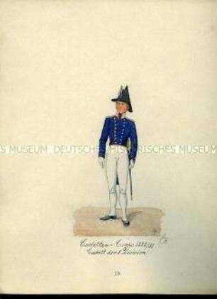 Uniformdarstellung, Kadett der 1. Division des Kadetten-Korps, Sachsen, 1822/1831.