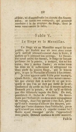 Fable V. Le Singe et le Menuisier.