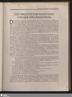 Der Architektur-Ausschuss und der Bau-Ausschuss