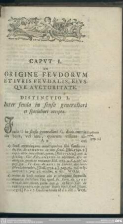 Caput I. De Origine Feudorum Et Iuris Feudalis, Eiusque Auctoritate