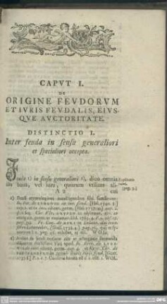 Caput I. De Origine Feudorum Et Iuris Feudalis, Eiusque Auctoritate