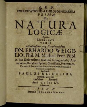 Exercitationum Philosophicarum Prima De Natura Logicae