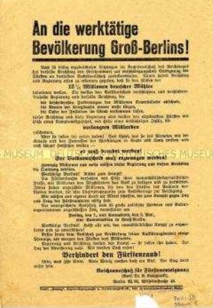 Flugblatt für die Teilnahme am Volksentscheid über die Fürstenenteignung