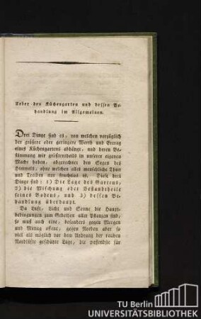 Ueber den Küchengarten und dessen Behandlung im Allgemeinen.