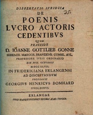 Diss. iur. de poenis lucro actoris cedentibus