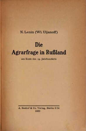 Die Agrarfrage in Rußland am Ende des 19. Jahrhunderts
