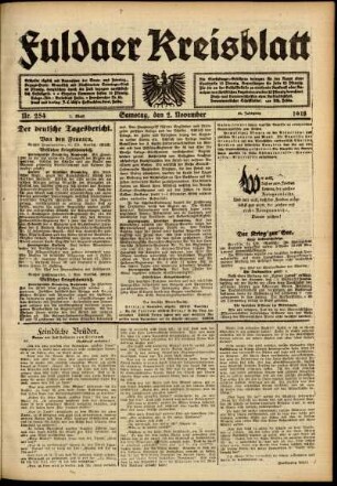 Erste Ausgabe vom Samstag, den 02. November 1918.