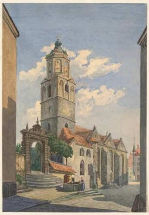 Das Tuchmachertor und die Stadtkirche (Frauenkirche) in Meißen
