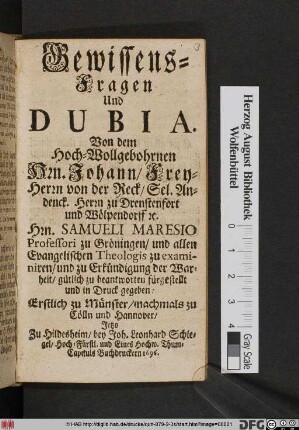 Gewissens-Fragen Und Dubia