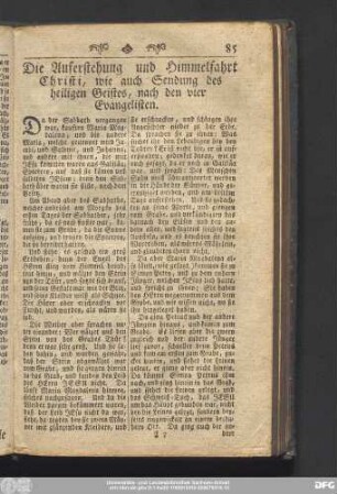 Die Auferstehung und Himmelfahrt Christi, wie auch Sendung des heiligen Geistes, nach den vier Evangelisten.