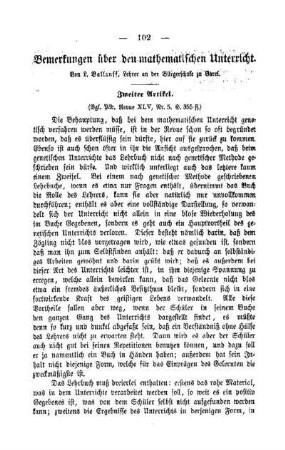 Bemerkungen über den mathematischen Unterricht : zweiter Artikel