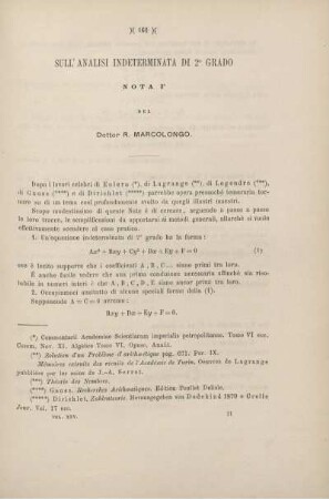 Sull' analisi indeterminata di 2° grado.