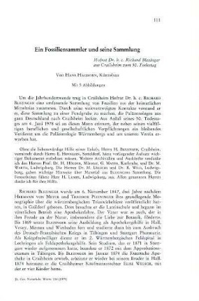 Ein Fossiliensammler und seine Sammlung. Hofrat Dr. h. c. Richard Blezinger aus Crailsheim zum 50. Todestag