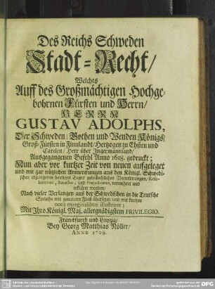 Des Reichs Schweden Stadt-Recht