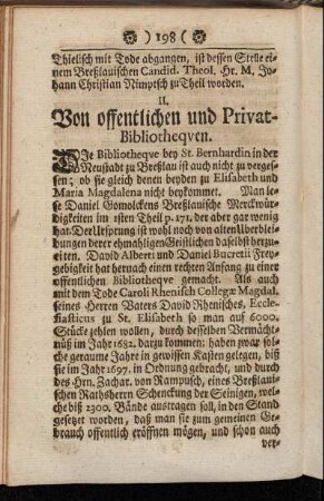 II. Von offentlichen und Privat-Bibliothequen.