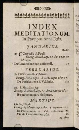 Index Meditationum In Praecipua Anni Festa